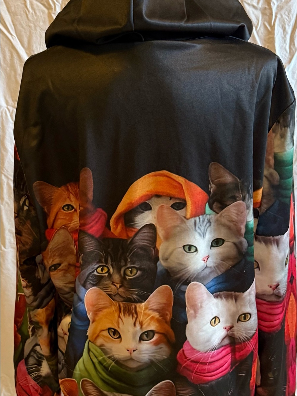 Black Cat-Print Pullover Hoodie with Colorful Cats - Picture 3 of 6